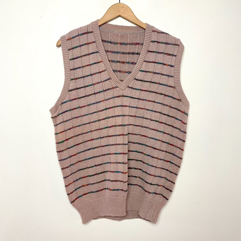 Vintage 80s 90s Cotton Knit Preppy Academia Stripe Grunge Grandpa Sweater Vest